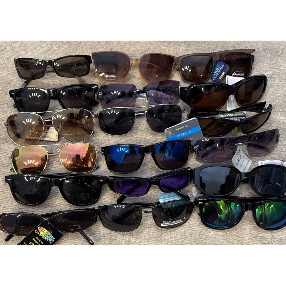 LOT OF 18 NAME-BRAND DESIGNER SUNGLASSES:NWOT UNISEX-KENNETH COLE, SONOMA,I-GOGS